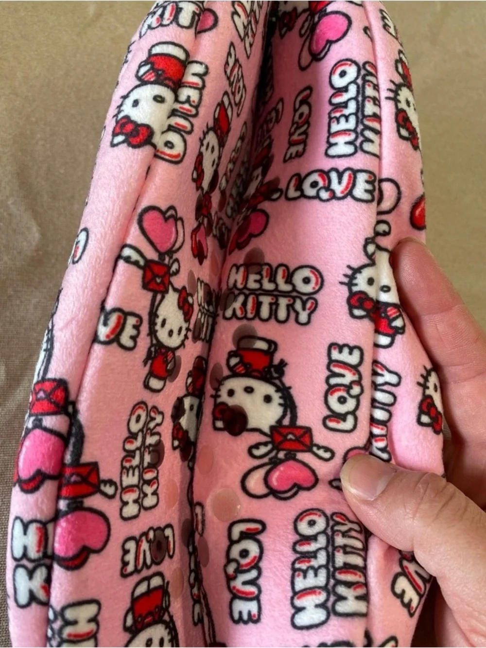 Hello Kitty Pink Fleece Grip Socks with Heart Print